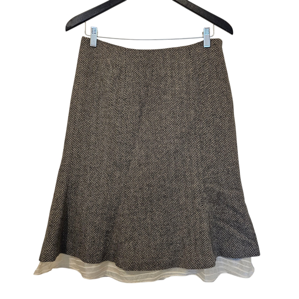 GAP A-Line Knee-Length Skirt in Brown and Cream Herringbone